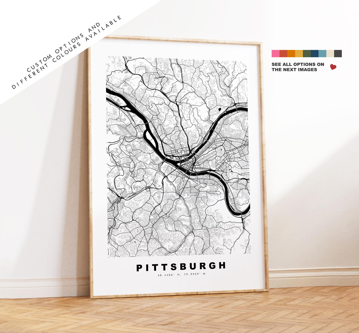 Pittsburgh Map Print - City Map Poster - Map Art - USA City Maps - Pittsburgh Print - Pittsburgh Poster - Minimalist City Map - Pennsylvania