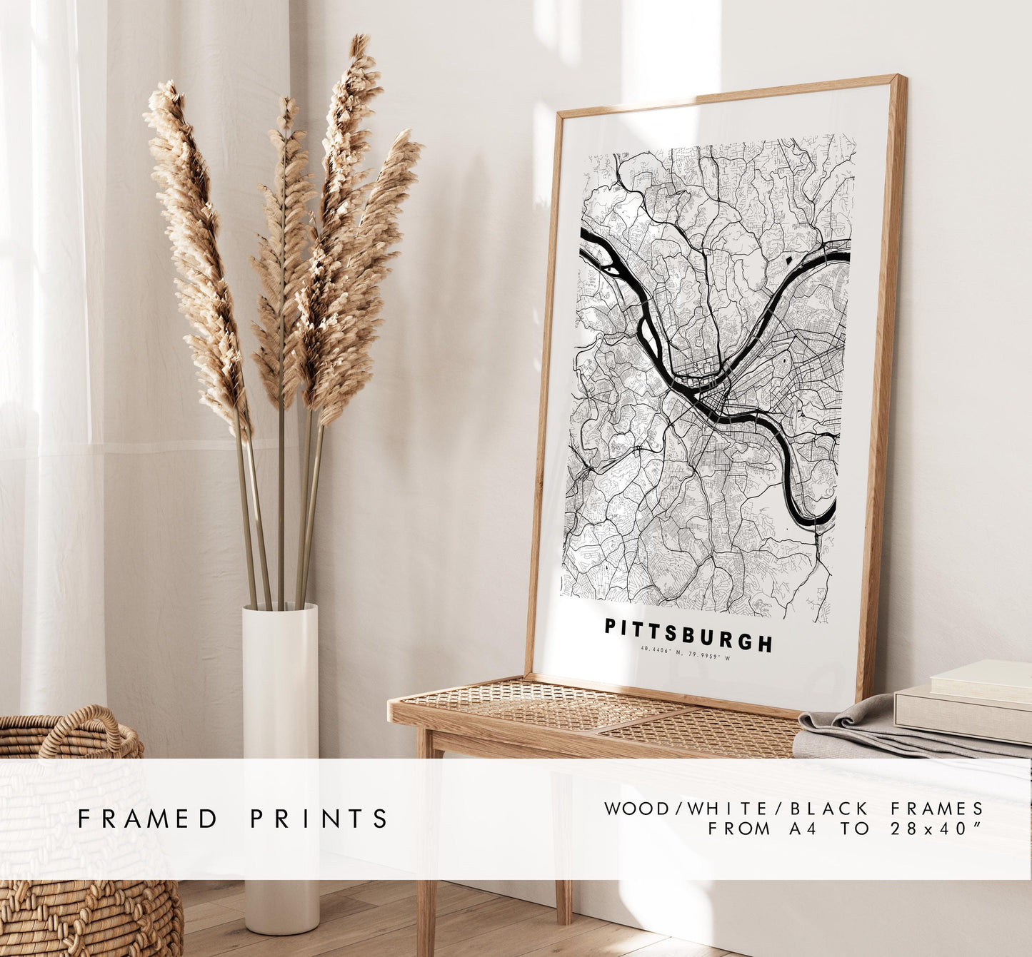 Pittsburgh Map Print - City Map Poster - Map Art - USA City Maps - Pittsburgh Print - Pittsburgh Poster - Minimalist City Map - Pennsylvania