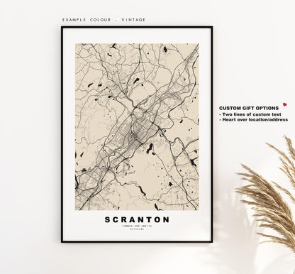 Scranton Map Print - City Map Poster - Map Art - USA City Maps - Scranton Print - Scranton Poster - Minimalist City Map - Pennsylvania