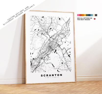 Scranton Map Print - City Map Poster - Map Art - USA City Maps - Scranton Print - Scranton Poster - Minimalist City Map - Pennsylvania