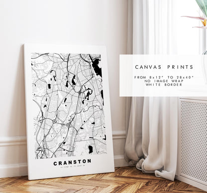 Cranston Map Print - City Map Poster - Map Art - USA City Maps - Cranston Print - Cranston Poster - Minimalist City Map - Rhode Island