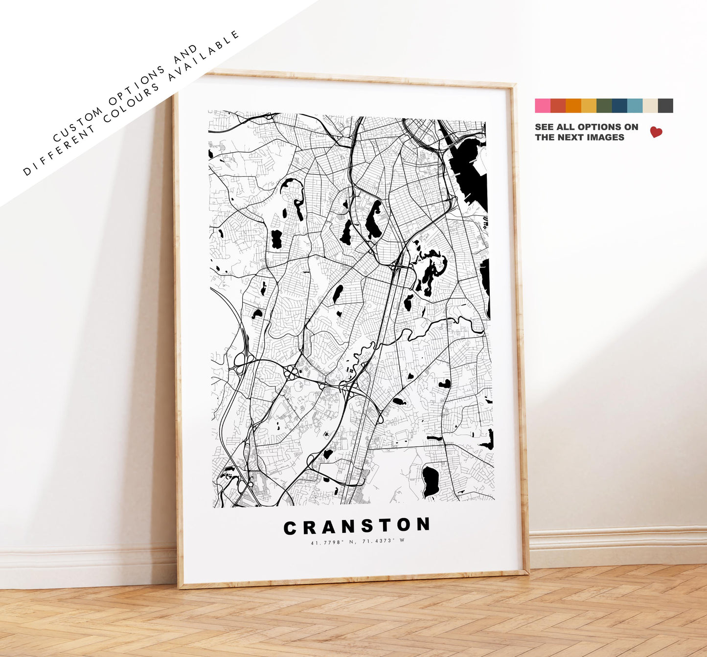 Cranston Map Print - City Map Poster - Map Art - USA City Maps - Cranston Print - Cranston Poster - Minimalist City Map - Rhode Island