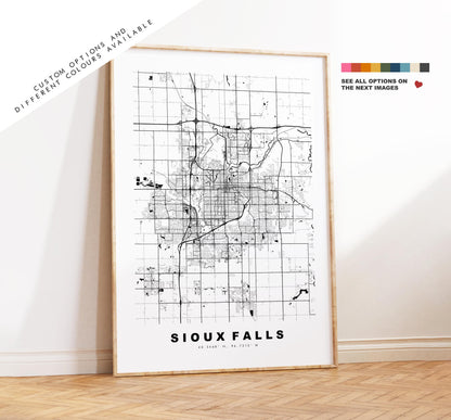 Sioux Falls Map Print - City Map Poster - Map Art - USA City Maps - Sioux Falls Print -  Poster - Minimalist City Map - South Dakota