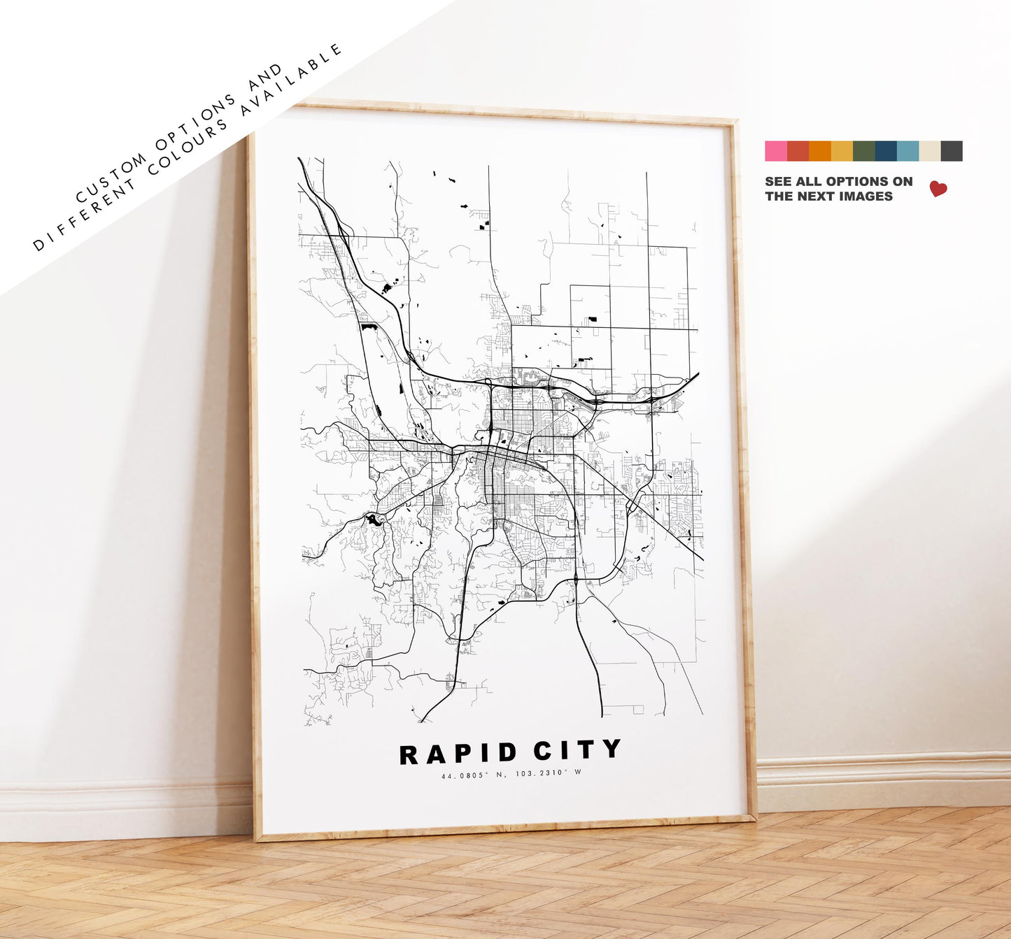 Rapid City Map Print - City Map Poster - Map Art - USA City Maps - Rapid City Print - Rapid City Poster - Minimalist City Map - South Dakota