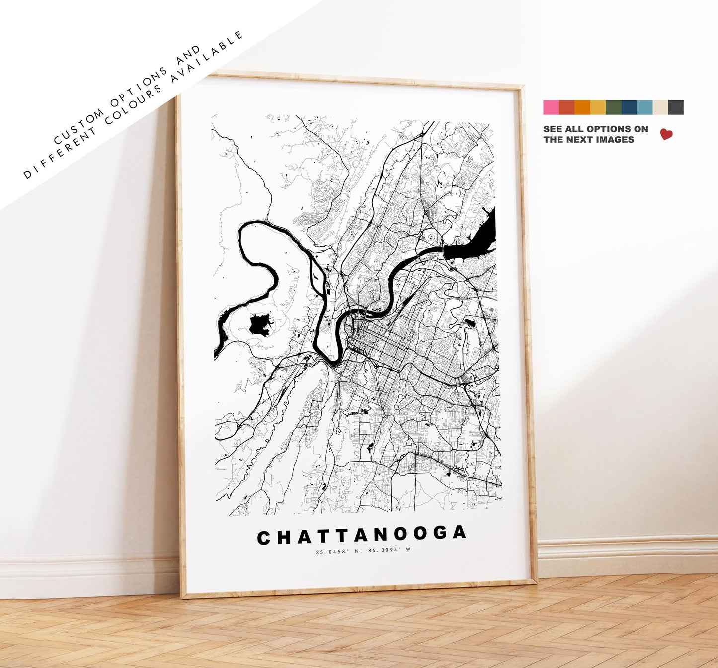 Chattanooga Map Print - City Map Poster - Map Art - USA City Maps - Chattanooga Print - Chattanooga Poster - Minimalist City Map - Tennessee