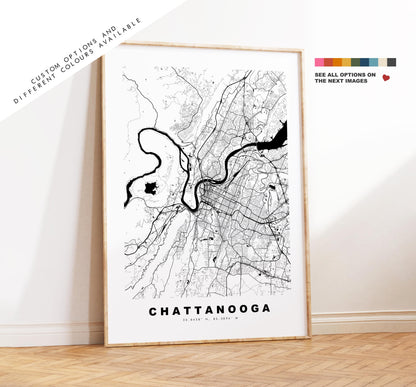 Chattanooga Map Print - City Map Poster - Map Art - USA City Maps - Chattanooga Print - Chattanooga Poster - Minimalist City Map - Tennessee