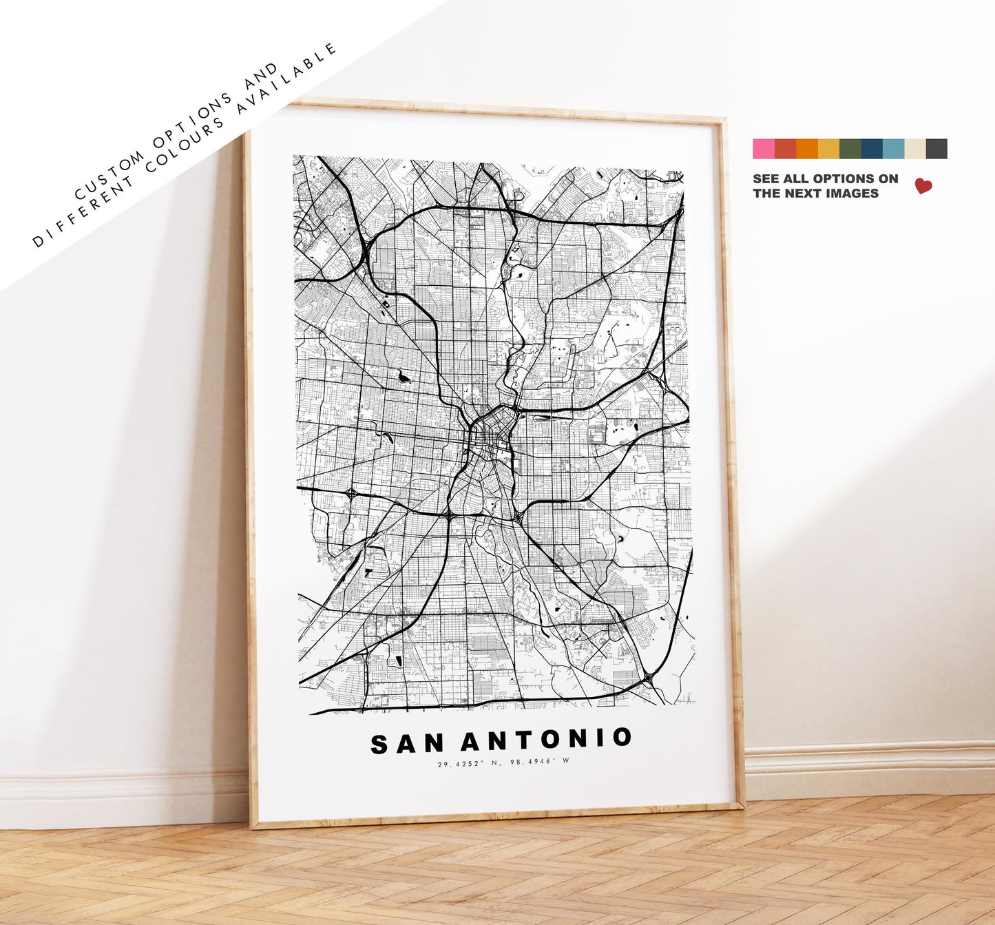 San Antonio Map Print - City Map Poster - Map Art - USA City Maps - San Antonio Print - San Antonio Poster - Minimalist City Map - Texas