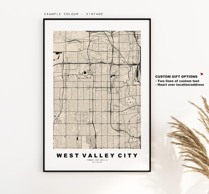 West Valley City Map Print - City Map Poster - Map Art - USA City Maps - West Valley City Print - Poster - Minimalist City Map - Utah