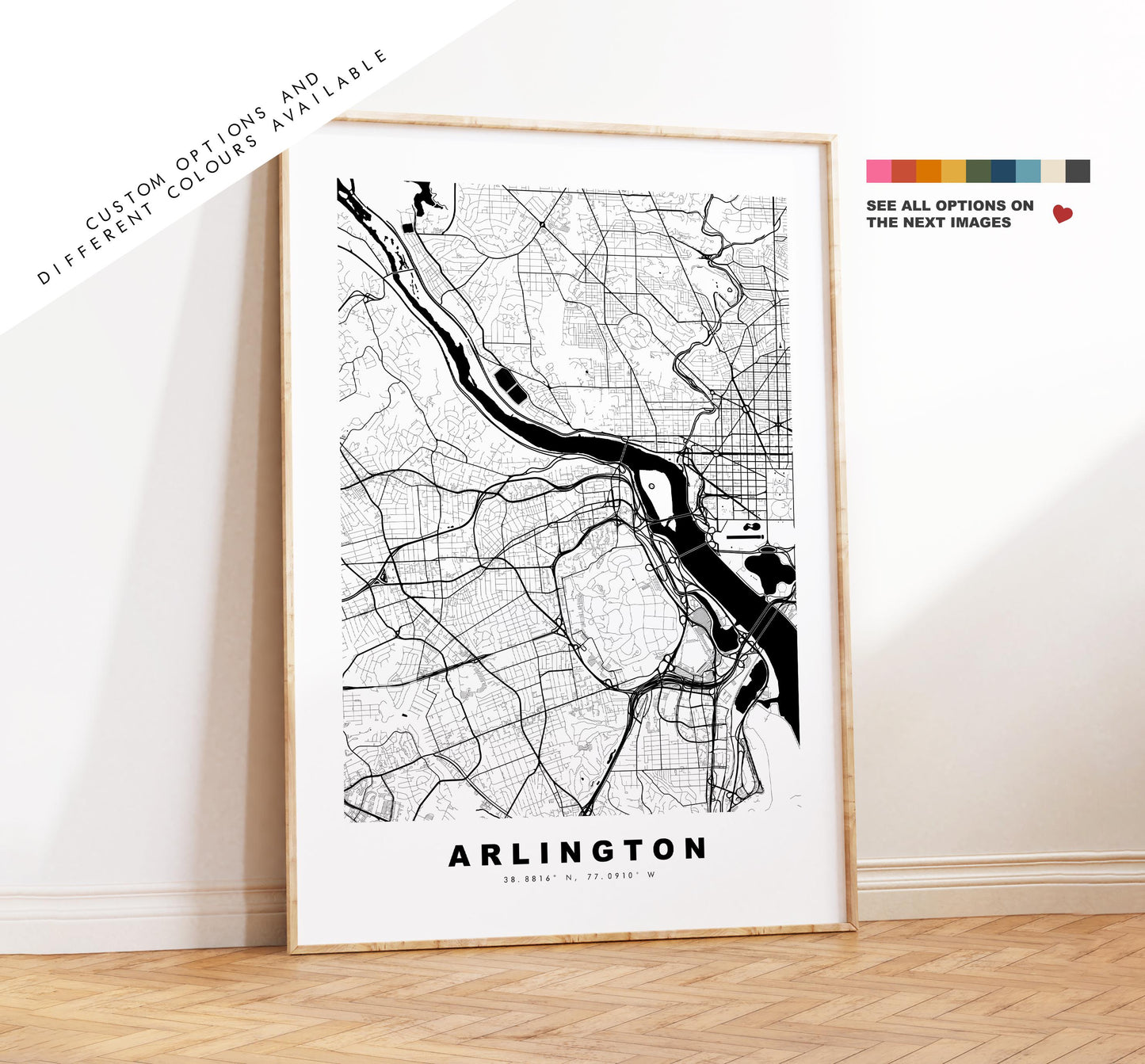 Arlington Map Print (Virginia) - City Map Poster - Map Art - USA City Maps - Arlington Print - Poster - Minimalist City Map - Virginia