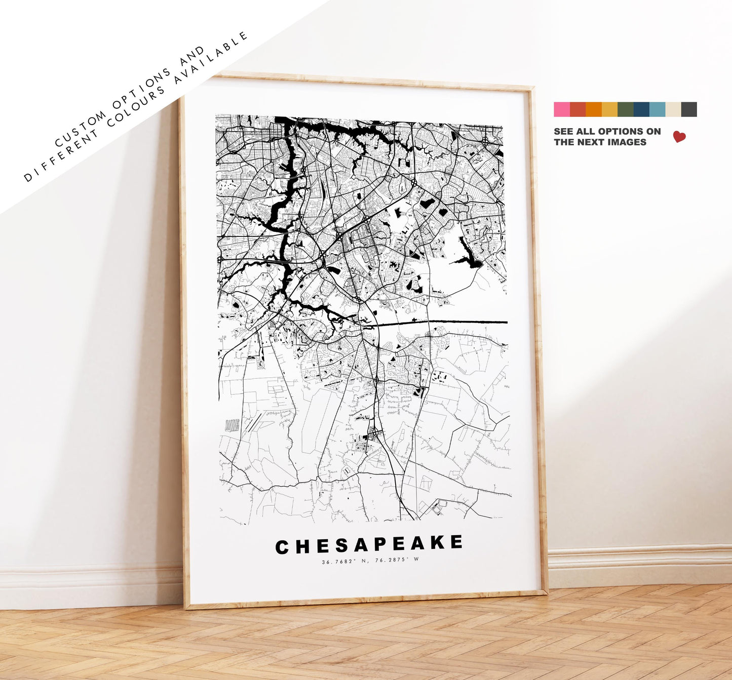 Chesapeake Map Print - City Map Poster - Map Art - USA City Maps - Chesapeake Print - Poster - Minimalist City Map - Virginia