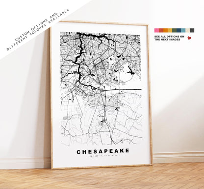 Chesapeake Map Print - City Map Poster - Map Art - USA City Maps - Chesapeake Print - Poster - Minimalist City Map - Virginia