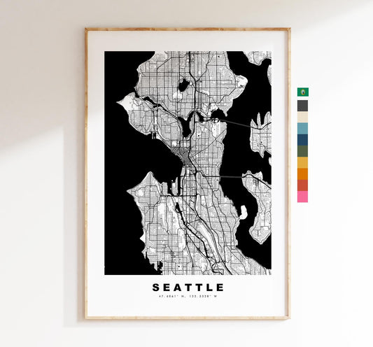 Seattle Map Print - City Map Poster - Map Art - USA City Maps - Seattle Print - Seattle Poster - Minimalist City Map - Washington