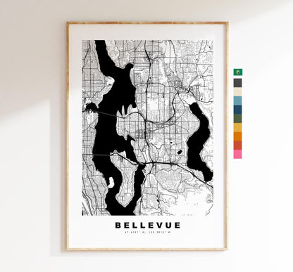 Bellevue Map Print - City Map Poster - Map Art - USA City Maps - Bellevue Print - Bellevue Poster - Minimalist City Map - Washington