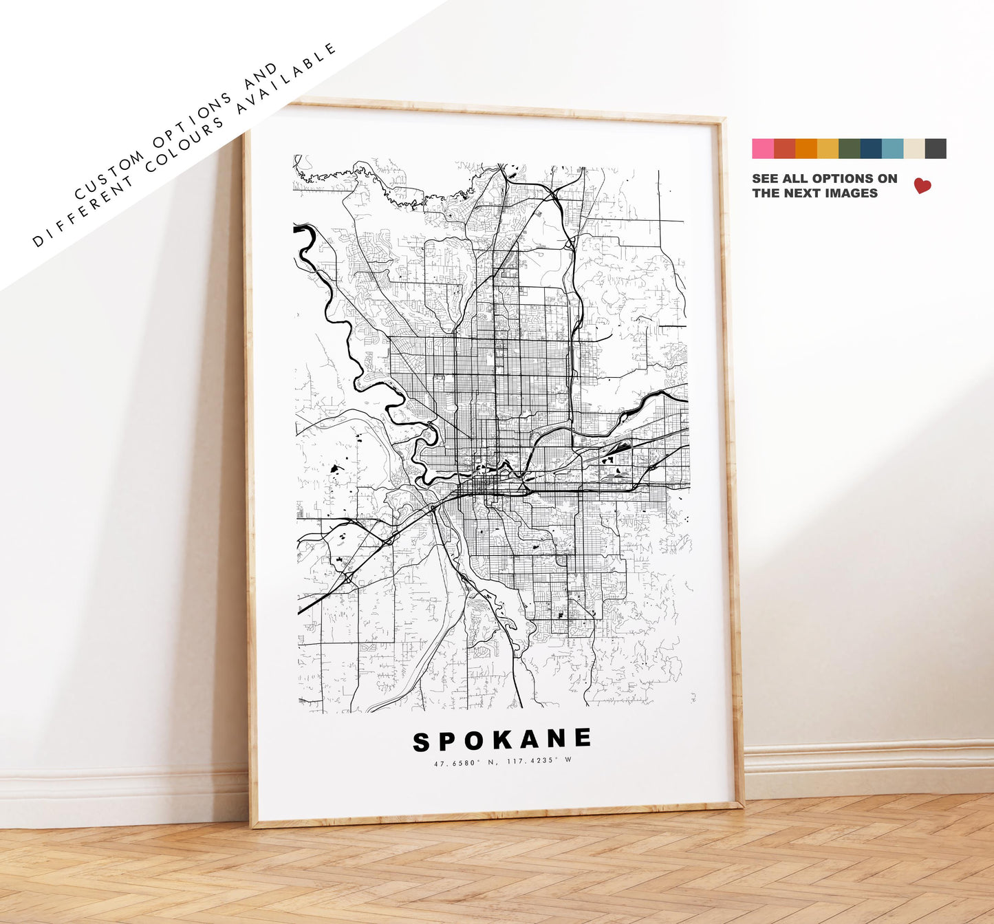 Spokane Map Print - City Map Poster - Map Art - USA City Maps - Spokane Print - Spokane Poster - Minimalist City Map - Washington