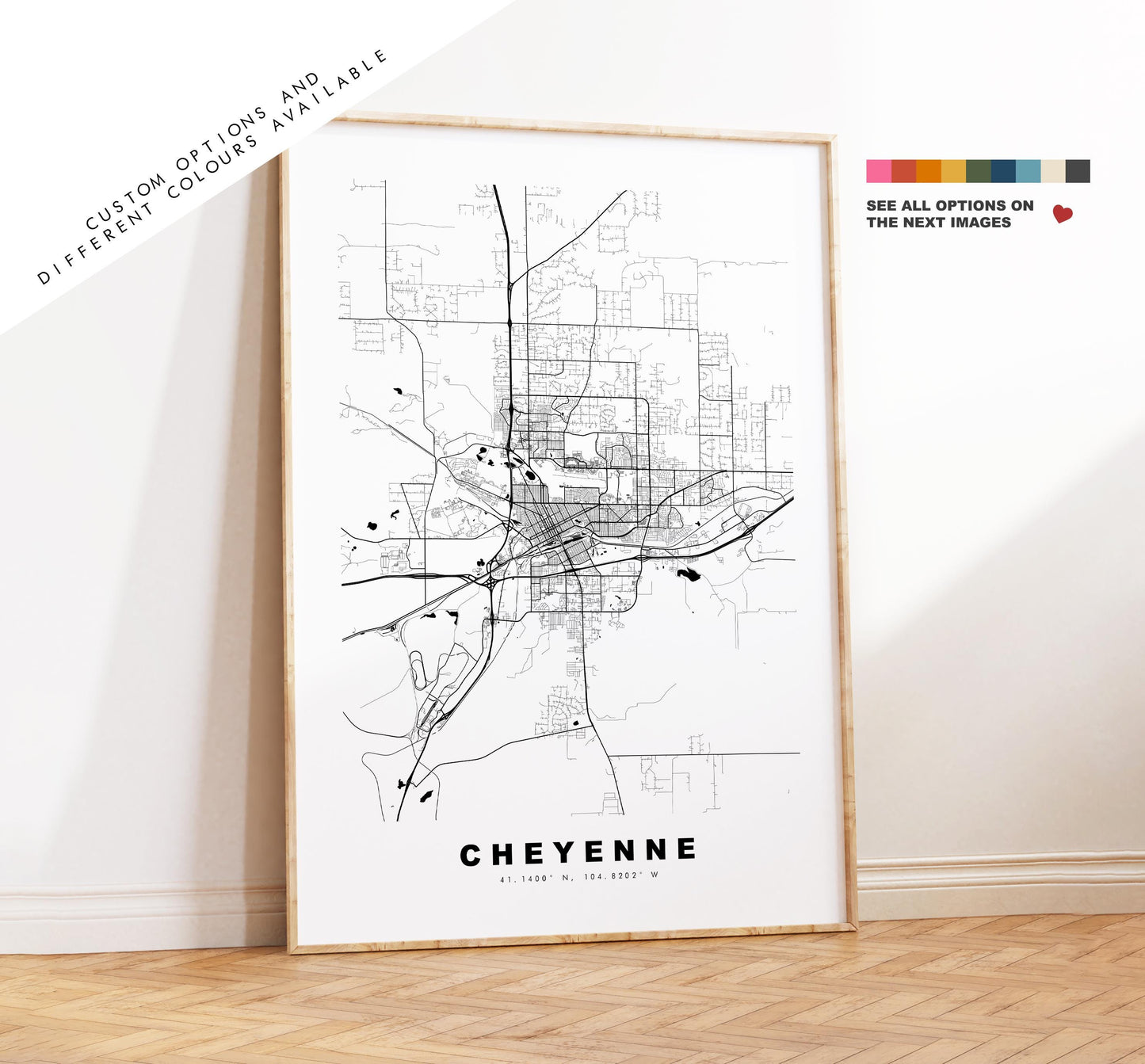 Cheyenne Map Print - City Map Poster - Map Art - USA City Maps - Cheyenne Print - Cheyenne Poster - Minimalist City Map - Wyoming