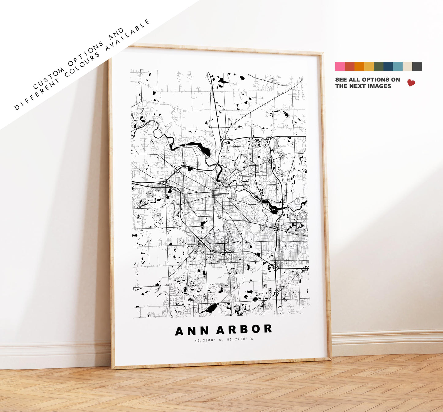 Ann Arbor Map Print - City Map Poster - Map Art - USA City Maps - Ann Arbor Print - Ann Arbor Poster - Minimalist City Map - Michigan