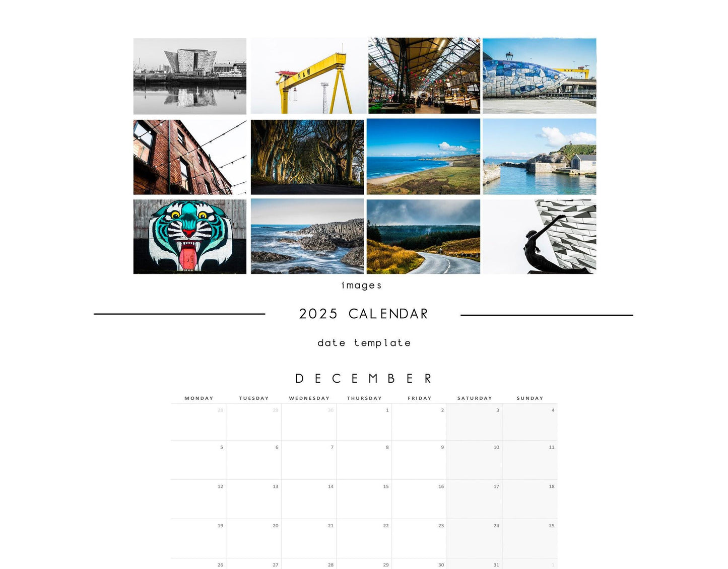 Belfast 2025 Calendar - A3 or A4 Wall Calendar - 2025 Calendar - Gift - New Year - Northern Ireland Calendar - Planner