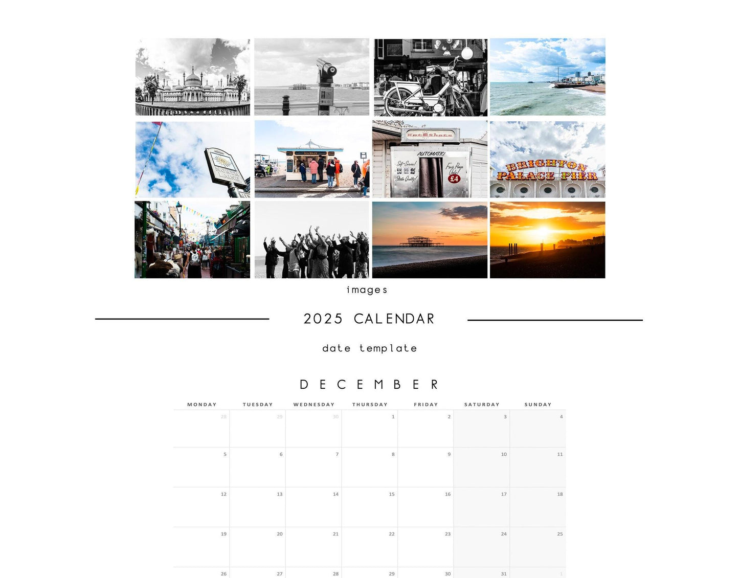 Brighton 2025 Calendar - A3 or A4 Wall Calendar - 2025 Calendar - Gift - New Year - Brighton Calendar - Planner - Brighton Gift