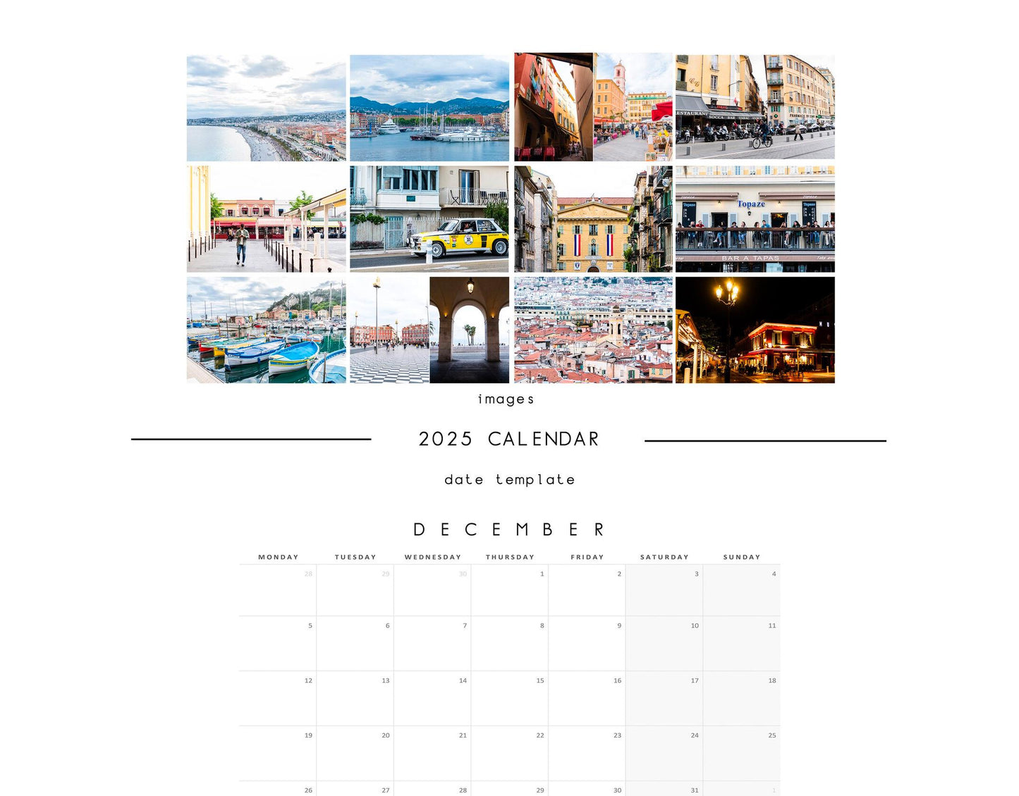 Nice 2025 Calendar - A3 or A4 Wall Calendar - Calendar - Gift - New Year - Nice Calendar - Planner - Nice Gift - France - Cote d'Azur