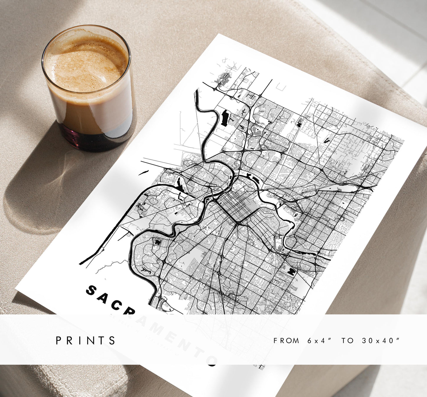 Sacramento Map Print - City Map Poster - Map Art - USA City Maps - Sacramento Print - Sacramento Poster - Minimalist City Map - California