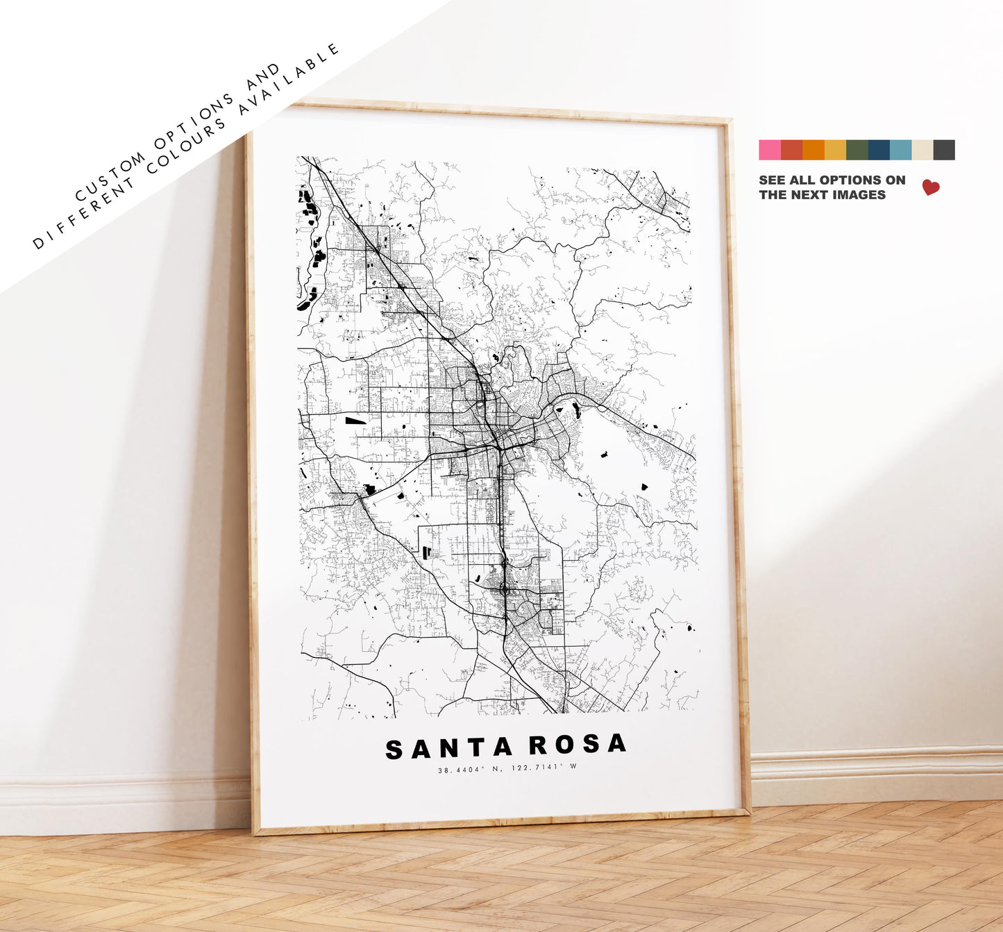 Santa Rosa Map Print - City Map Poster - Map Art - USA City Maps - Santa Rosa Print - Santa Rosa Poster - Minimalist City Map - California