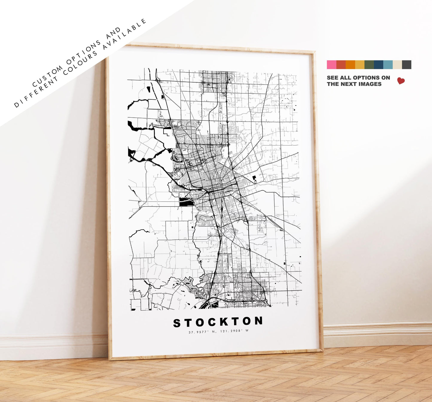 Stockton Map Print - City Map Poster - Map Art - USA City Maps - Stockton Print - Stockton Poster - Minimalist City Map - California