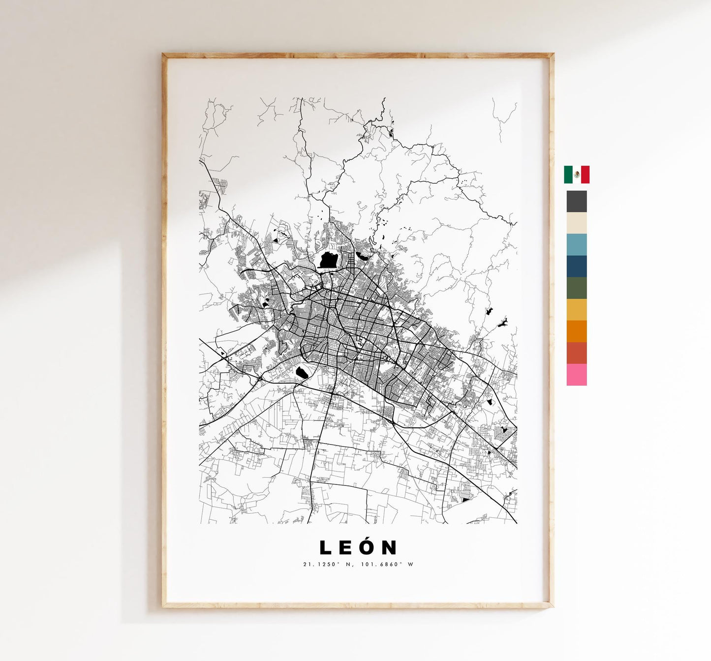 Leon Map Print - City Map Poster - Map Art - Map Wall Art - Mexico City Maps - León Print - León Poster - Minimalist City Map