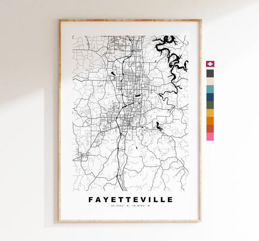 Fayetteville Map Print - City Map Poster - Map Art - USA City Maps - Fayetteville Print - Poster - Minimalist City Map - Arkansas