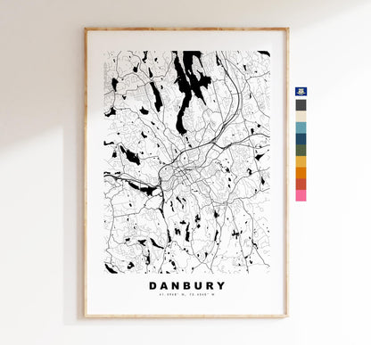 Danbury Map Print - City Map Poster - Map Art - USA City Maps - Danbury Print - Danbury Poster - Minimalist City Map - Connecticut