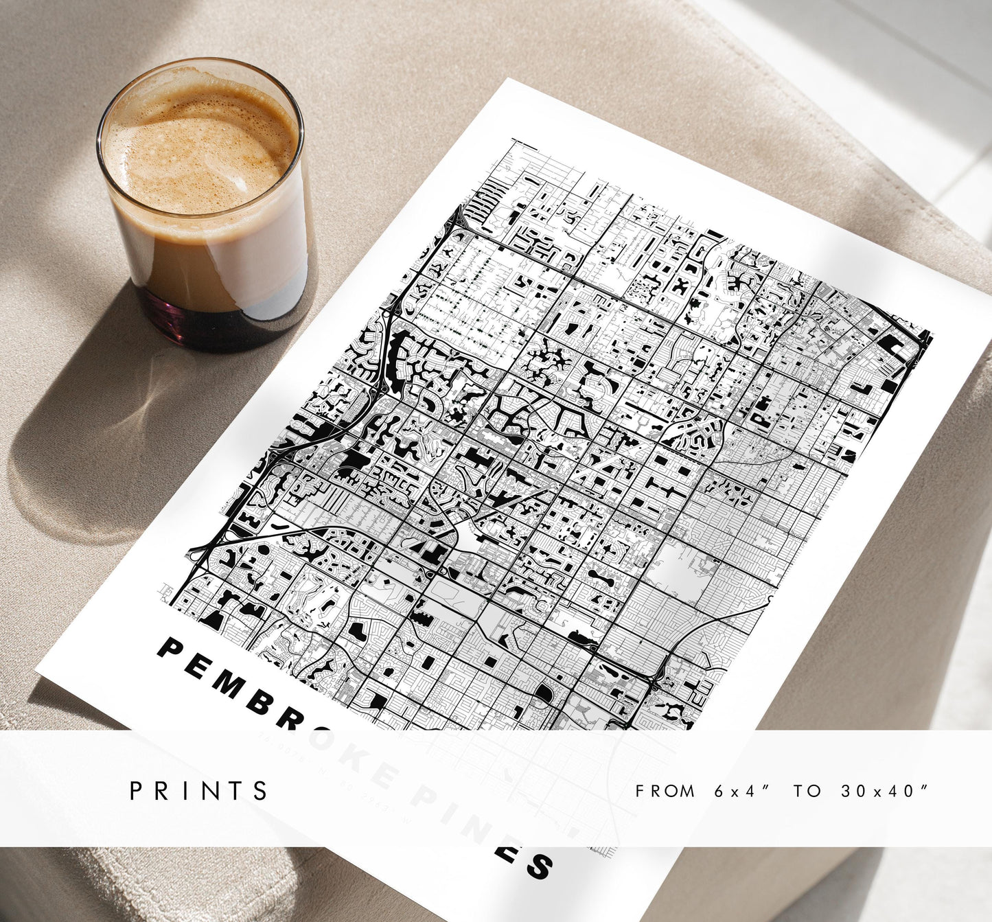 Pembroke Pines Map Print - City Map Poster - Map Art - USA City Maps - Pembroke Pines Print - Poster - Minimalist City Map - Florida