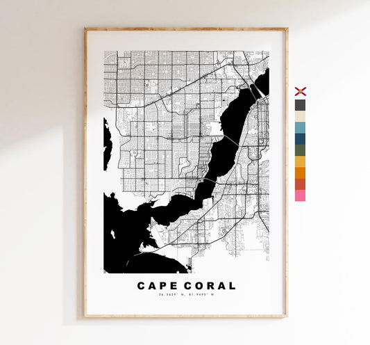 Cape Coral Map Print - City Map Poster - Map Art - USA City Maps - Cape Coral Print - Cape Coral Poster - Minimalist City Map - Florida