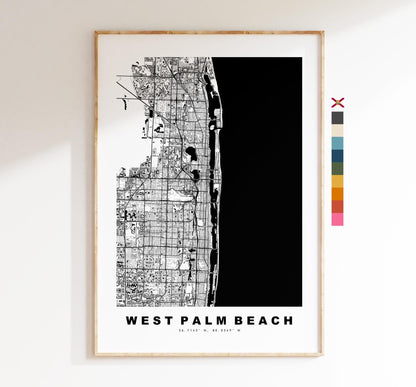 West Palm Beach Map Print - City Map Poster - Map Art - USA City Maps - West Palm Beach Print - Poster - Minimalist City Map - Florida