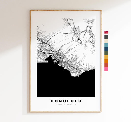 Honolulu Map Print - City Map Poster - Map Art - USA City Maps - Honolulu Print - Honolulu Poster - Minimalist City Map - Hawaii