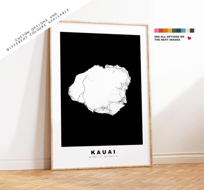 Kauai Island Map Print - Map Poster - Map Art - USA City Maps - Kauai Print - Kauai Poster - Minimalist Island Map - Hawaii