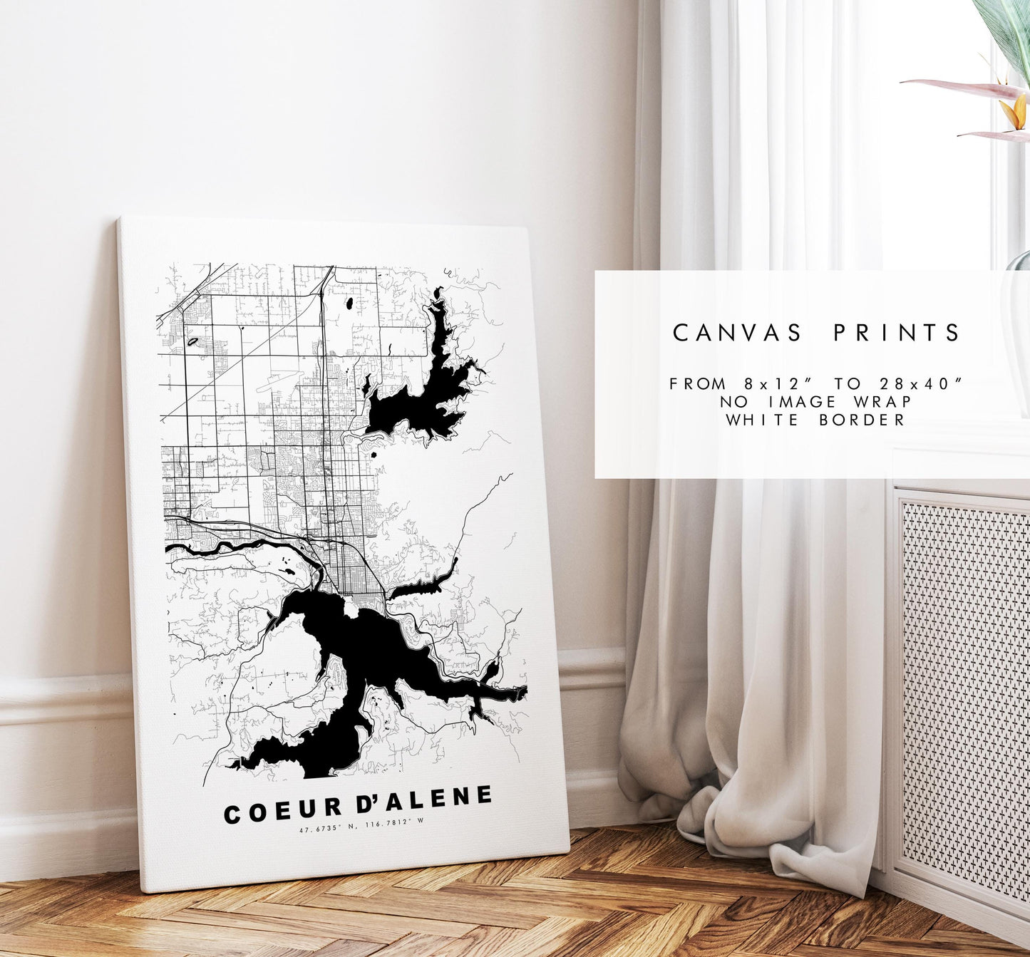 Couer d'Alene Map Print - City Map Poster - Map Art - USA City Maps - Couer d'Alene Print - Poster - Minimalist City Map - Idaho