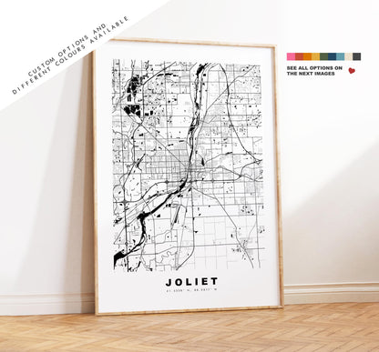 Joliet Map Print - City Map Poster - Map Art - USA City Maps - Joliet Print - Joliet Poster - Minimalist City Map - Illinois