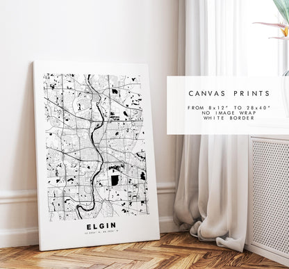 Elgin Map Print - City Map Poster - Map Art - USA City Maps - Elgin Print - Elgin Poster - Minimalist City Map - Illinois