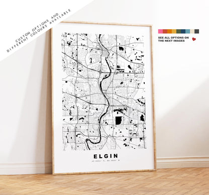 Elgin Map Print - City Map Poster - Map Art - USA City Maps - Elgin Print - Elgin Poster - Minimalist City Map - Illinois