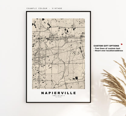 Napierville Map Print - City Map Poster - Map Art - USA City Maps - Napierville Print - Napierville Poster - Minimalist City Map - Illinois