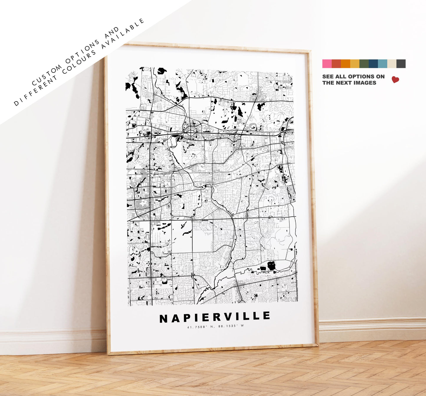 Napierville Map Print - City Map Poster - Map Art - USA City Maps - Napierville Print - Napierville Poster - Minimalist City Map - Illinois