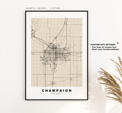 Champaign Map Print - City Map Poster - Map Art - USA City Maps - Champaign Print - Champaign Poster - Minimalist City Map - Illinois