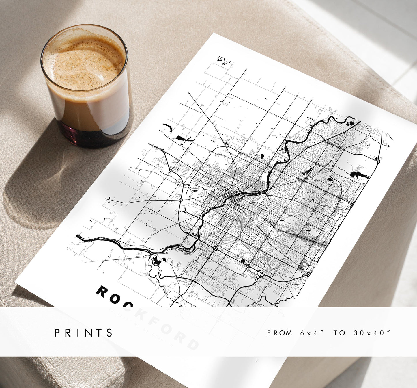 Rockford Map Print - City Map Poster - Map Art - USA City Maps - Rockford Print - Rockford Poster - Minimalist City Map - Illinois