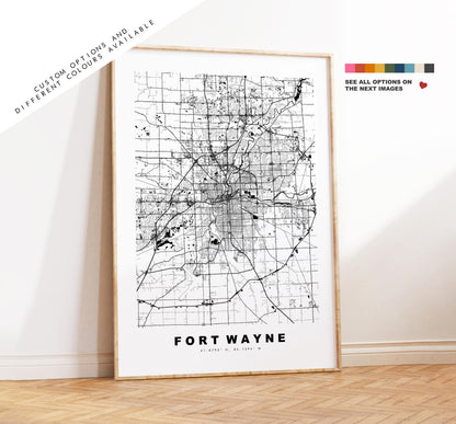 Fort Wayne Map Print - City Map Poster - Map Art - USA City Maps - Fort Wayne Print - Fort Wayne Poster - Minimalist City Map - Indiana