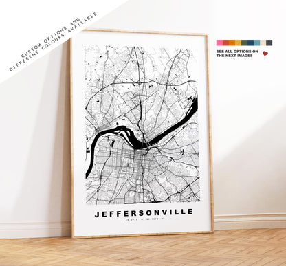 Jeffersonville Map Print - City Map Poster - Map Art - USA City Maps - Jeffersonville Print - Poster - Minimalist City Map - Indiana