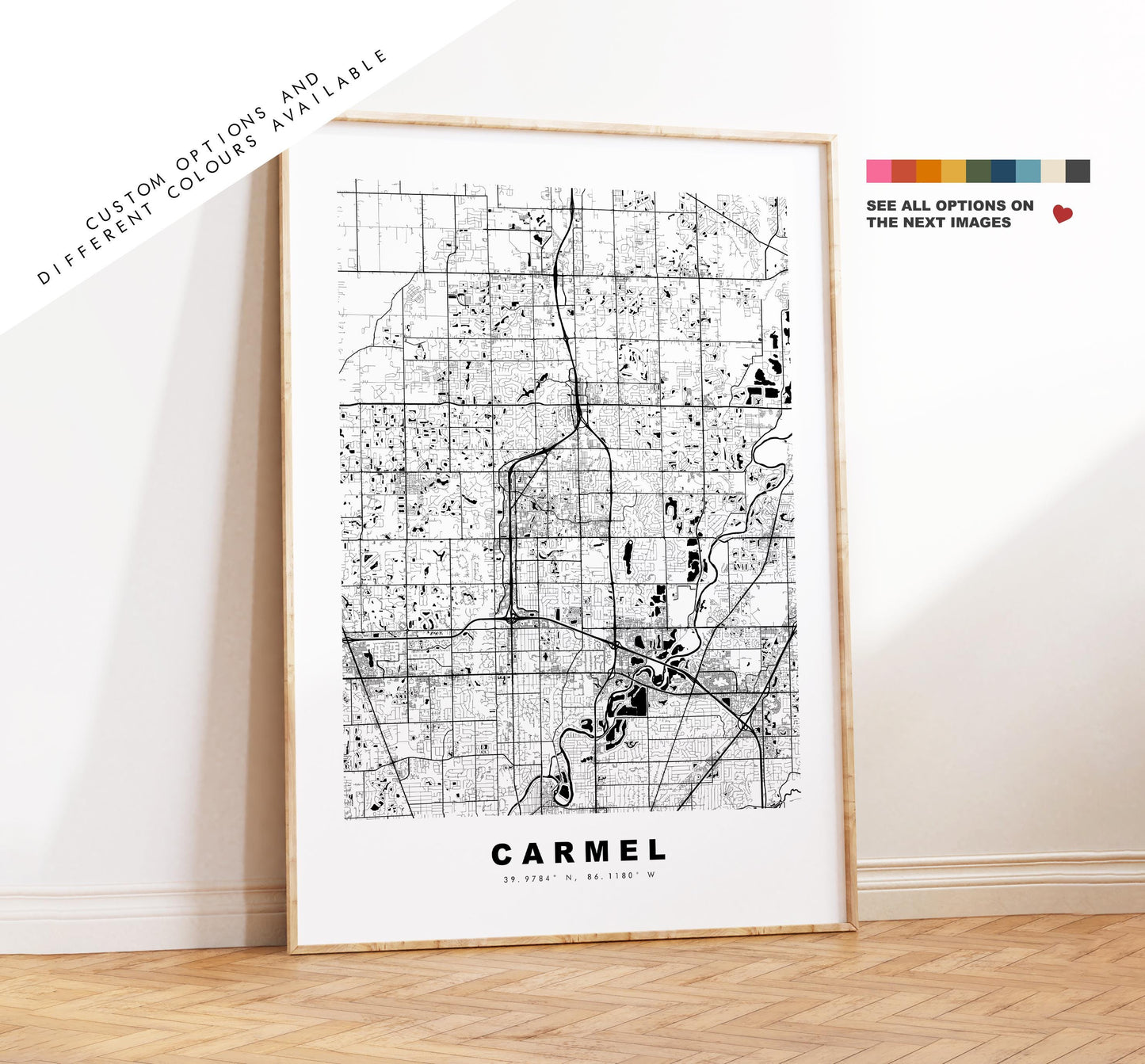 Carmel Map Print - City Map Poster - Map Art - USA City Maps - Carmel Print - Carmel Poster - Minimalist City Map - Indiana