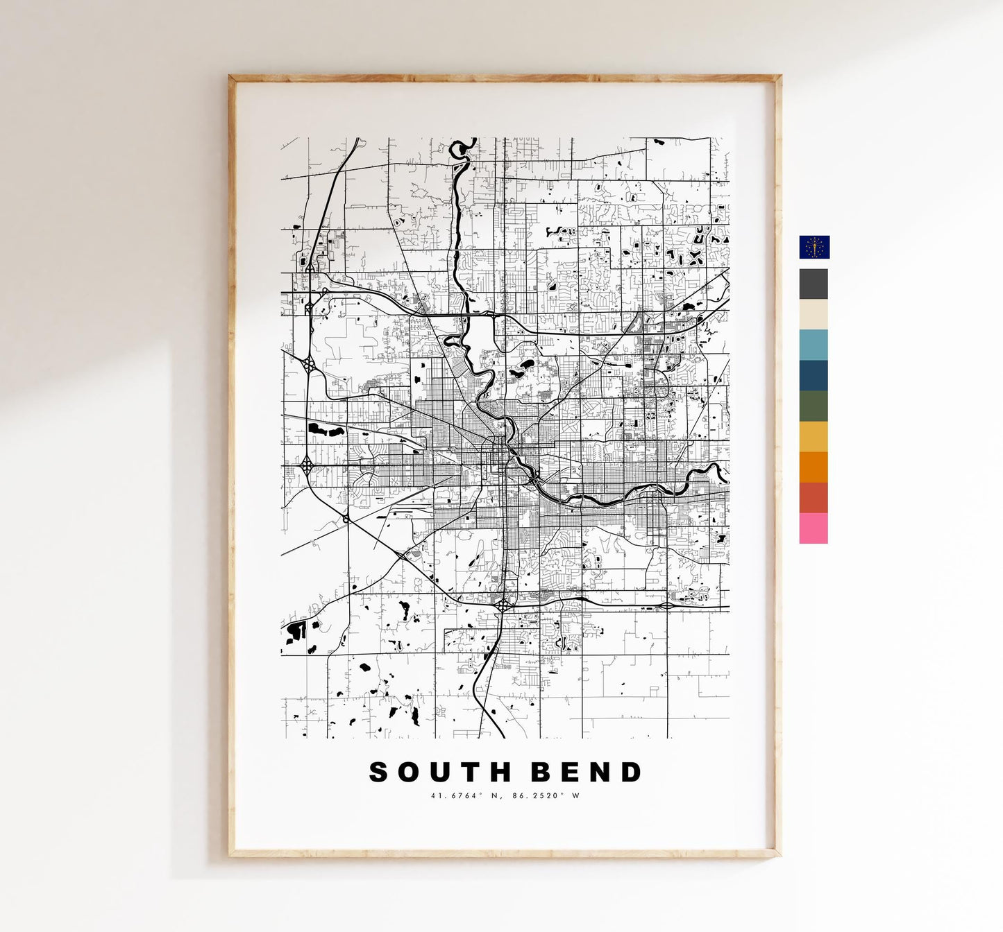 South Bend Map Print - City Map Poster - Map Art - USA City Maps - South Bend Print - South Bend Poster - Minimalist City Map - Indiana