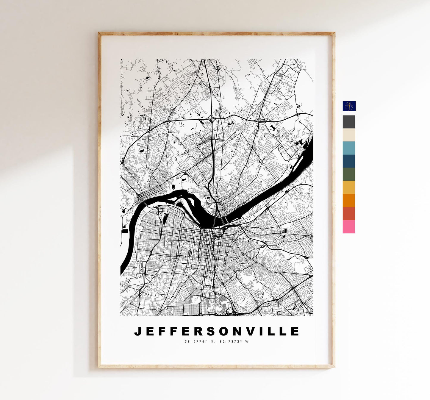 Jeffersonville Map Print - City Map Poster - Map Art - USA City Maps - Jeffersonville Print - Poster - Minimalist City Map - Indiana