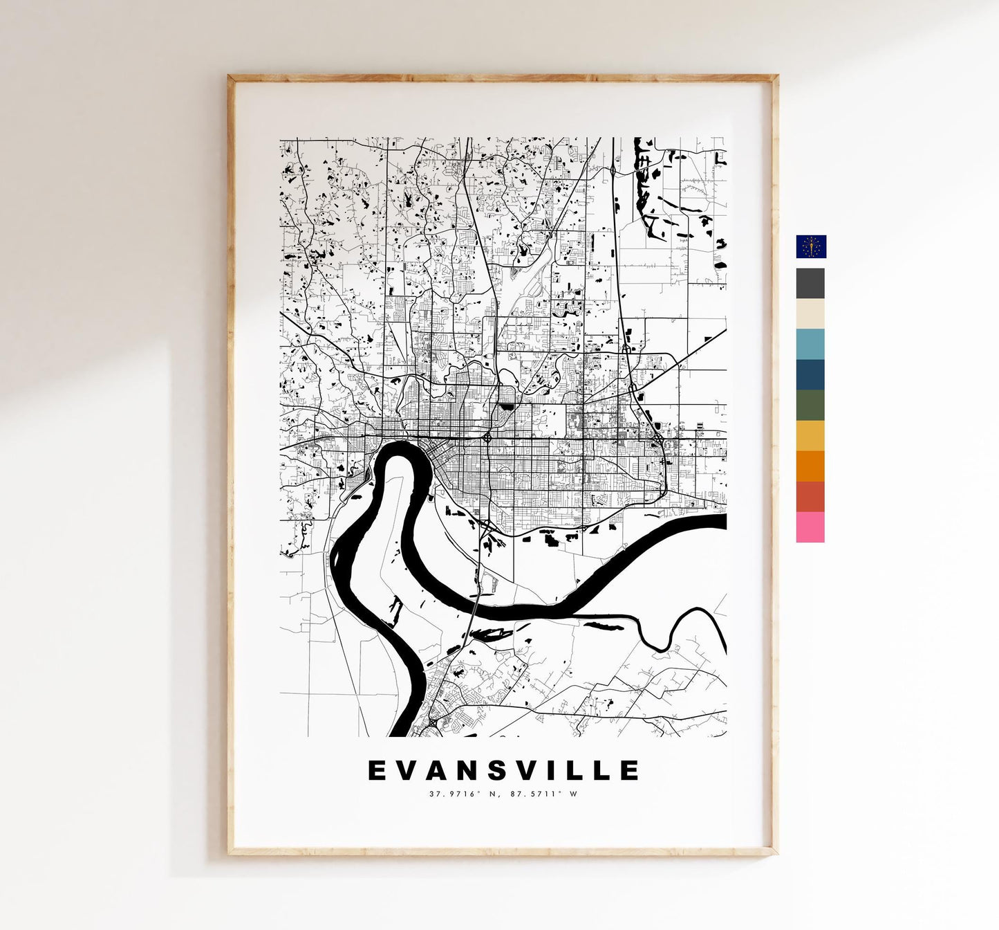 Evansville Map Print - City Map Poster - Map Art - USA City Maps - Evansville Print - Evansville Poster - Minimalist City Map - Indiana