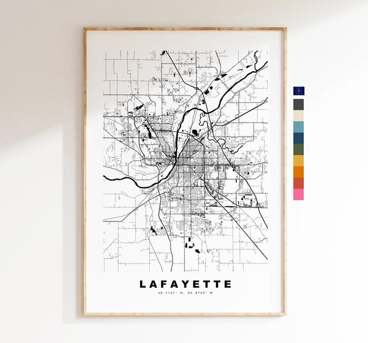 Lafayette Map Print (Indiana) - City Map Poster - Map Art - USA City Maps - Lafayette Print - Poster - Minimalist City Map - Indiana