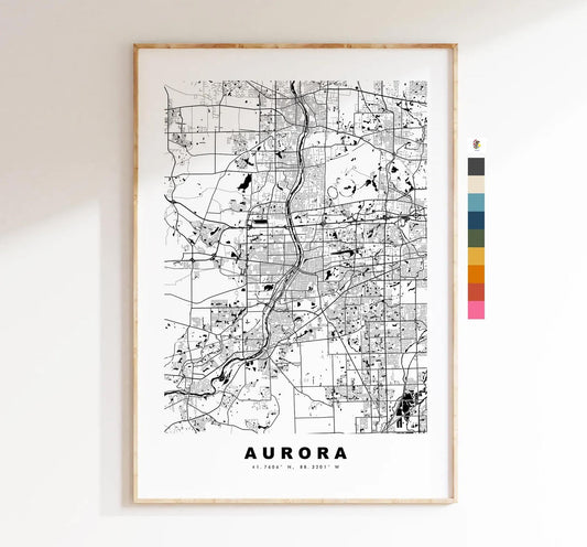 Aurora Map Print (Illinois) - City Map Poster - Map Art - USA City Maps - Aurora Print - Aurora Poster - Minimalist City Map - Illinois